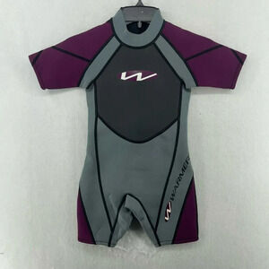 Warmers Shorty Wetsuit Youth Sz M Gray Purple Colorblock Back Zip Short Sleeve